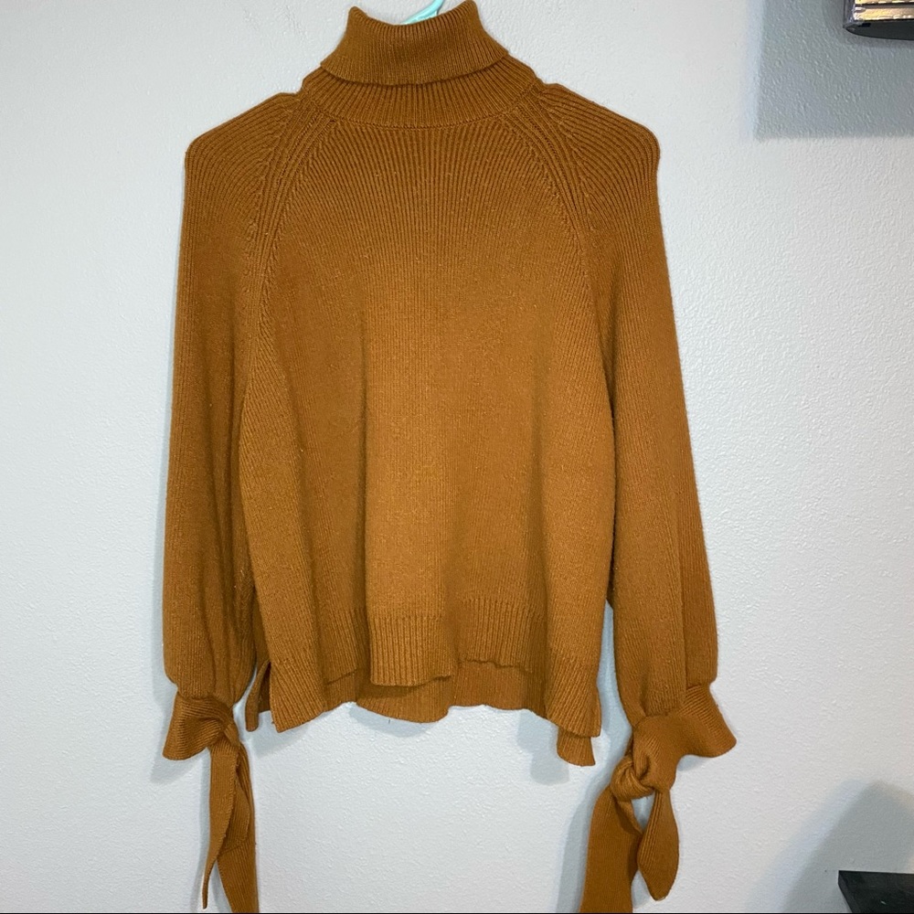 Zara Turtleneck, bow Tie Sleeve Ribbed Knit Sweater